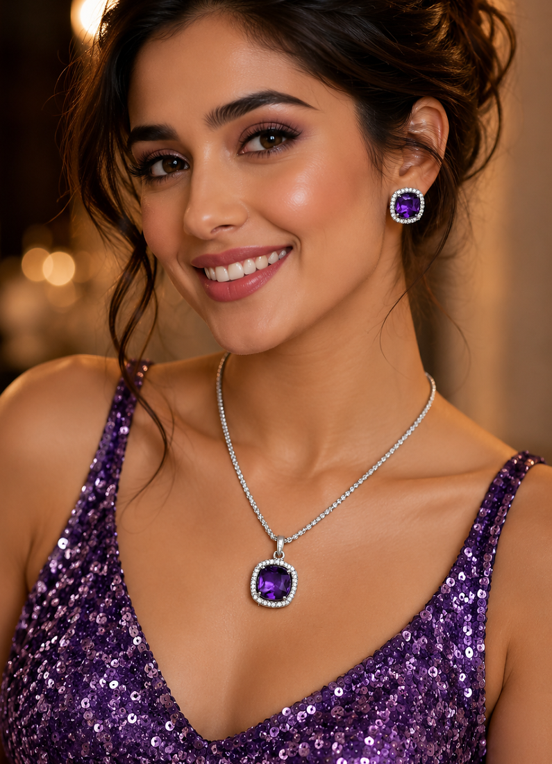 Rhodium finish celestial glow necklace set