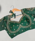 Green color women's beautiful silk blend embroidered ready made blouse full stitched.