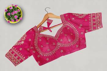 Pink women's silk blend embroidered readymade blouse 1