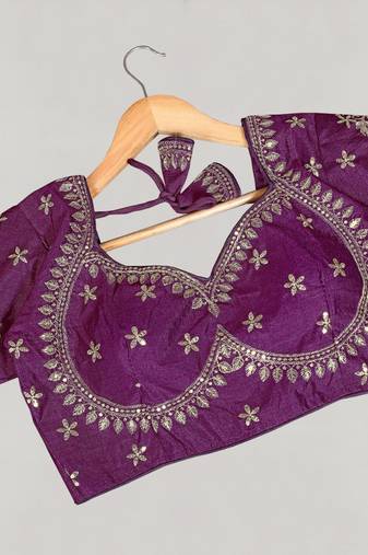 Purple women's silk blend embroidered readymade blouse