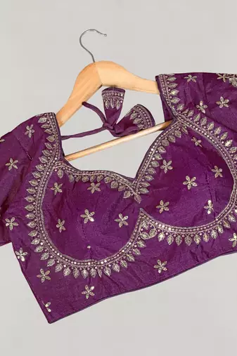 Purple women's silk blend embroidered readymade blouse