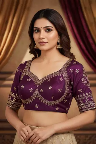 Purple women's silk blend embroidered readymade blouse