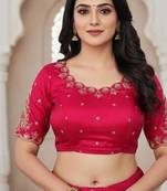 Pink color women's beautiful silk blend embroidered ready made blouse full stitched.