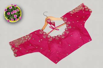 Pink color women's beautiful silk blend embroidered ready made blouse full stitched. 3