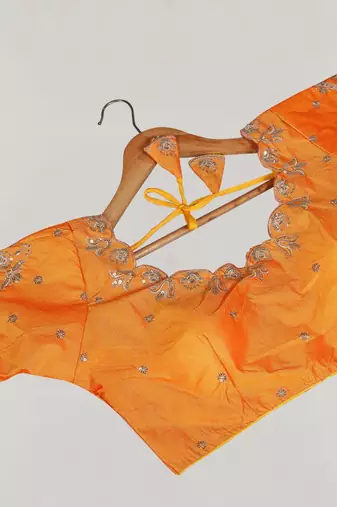 Yellow women's silk blend embroidered readymade blouse