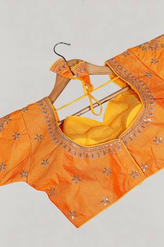 Yellow women's silk blend embroidered readymade blouse