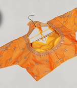 Yellow women's silk blend embroidered readymade blouse