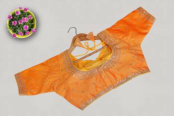 Yellow women's silk blend embroidered readymade blouse 3