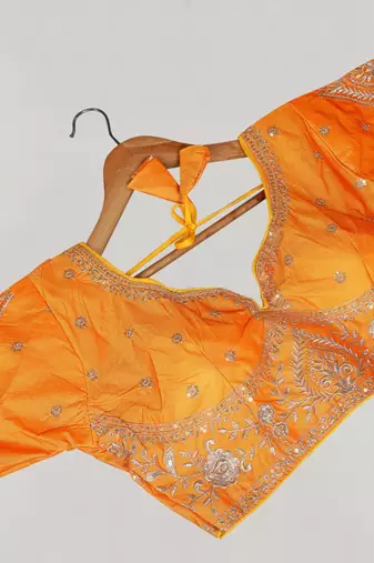 Yellow women's silk blend embroidered readymade blouse
