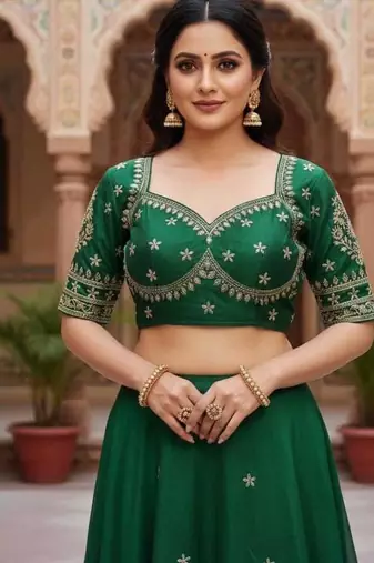 Green women's silk blend embroidered readymade blouse