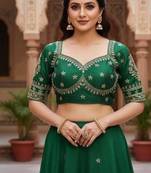 Green women's silk blend embroidered readymade blouse