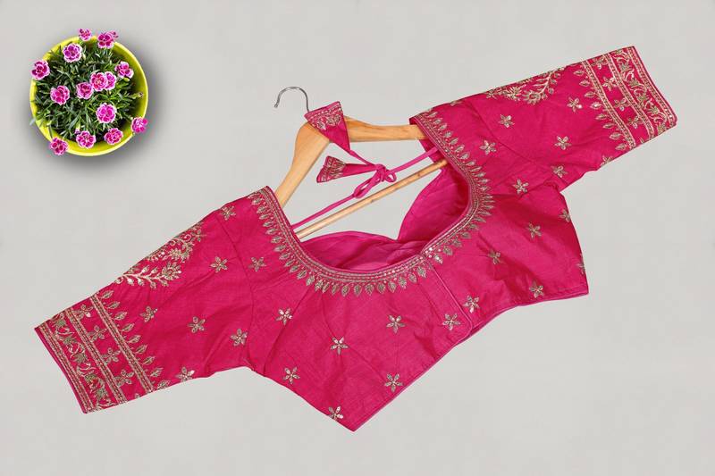 Pink women's silk blend embroidered readymade blouse