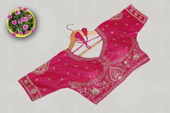Pink women's silk blend embroidered readymade blouse 4