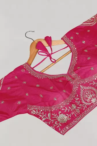 Pink women's silk blend embroidered readymade blouse