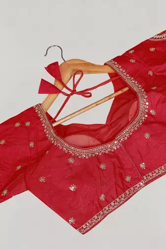 Red women's silk blend embroidered readymade blouse