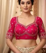 Pink women's silk blend embroidered readymade blouse