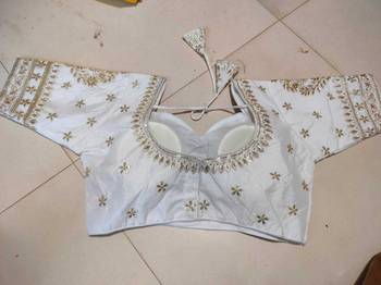 White women's silk blend embroidered readymade blouse 2