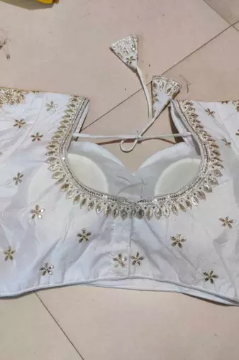 White women's silk blend embroidered readymade blouse