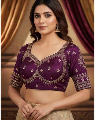 Purple women's silk blend embroidered readymade blouse 1