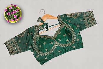 Green color women's beautiful silk blend embroidered ready made blouse full stitched. 2