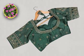 Green color women's beautiful silk blend embroidered ready made blouse full stitched. 3