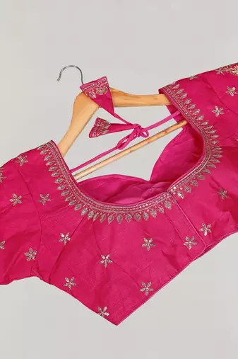 Pink women's silk blend embroidered readymade blouse