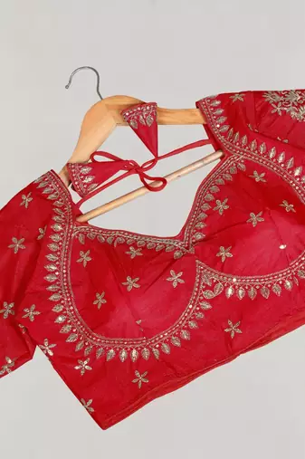 Red women's silk blend embroidered readymade blouse
