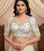 White women's silk blend embroidered readymade blouse