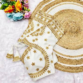 White women's silk blend embroidered readymade blouse 3