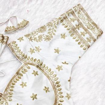 White women's silk blend embroidered readymade blouse 4