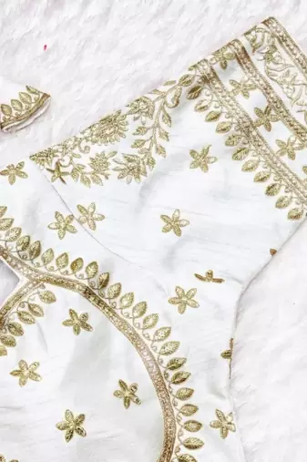 White women's silk blend embroidered readymade blouse