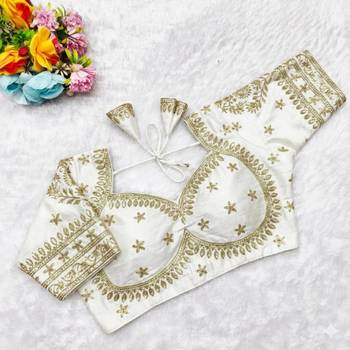 White women's silk blend embroidered readymade blouse 5