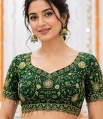 Green georgette embroidered work with fancy lace work readymade blouse