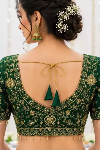 Green georgette embroidered work with fancy lace work readymade blouse