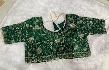 Green georgette embroidered work with fancy lace work readymade blouse 3