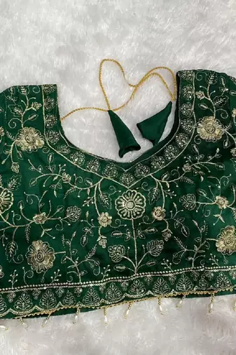 Green georgette embroidered work with fancy lace work readymade blouse