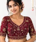 Maroon georgette embroidered work with fancy lace work readymade blouse