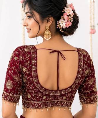 Maroon georgette embroidered work with fancy lace work readymade blouse 2