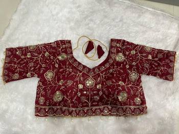Maroon georgette embroidered work with fancy lace work readymade blouse 3