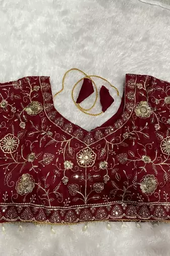 Maroon georgette embroidered work with fancy lace work readymade blouse