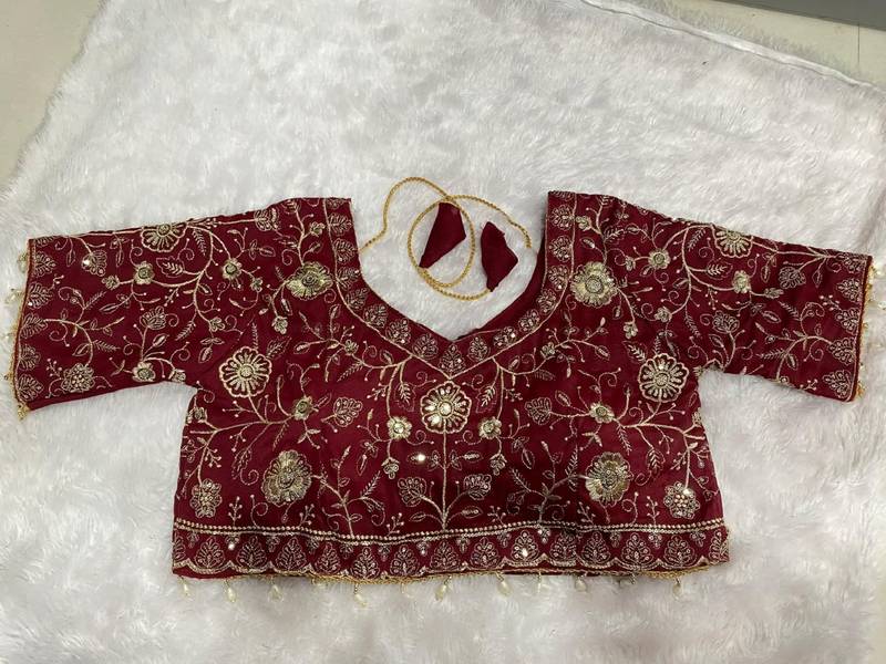 Maroon georgette embroidered work with fancy lace work readymade blouse