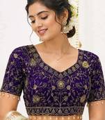 Navy georgette embroidered work with fancy lace work readymade blouse