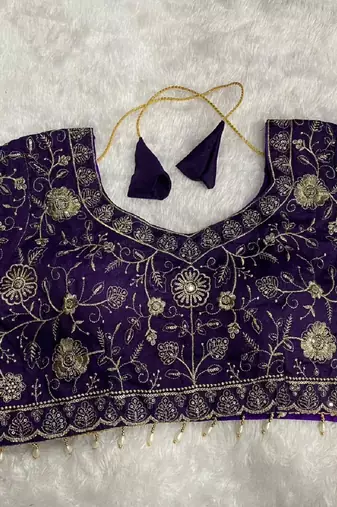 Navy georgette embroidered work with fancy lace work readymade blouse
