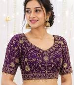Purple georgette embroidered work with fancy lace work readymade blouse