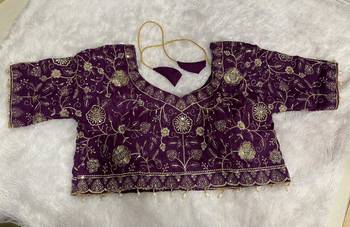 Purple georgette embroidered work with fancy lace work readymade blouse 3