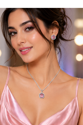 Rhodium finish divine halo necklace set 4