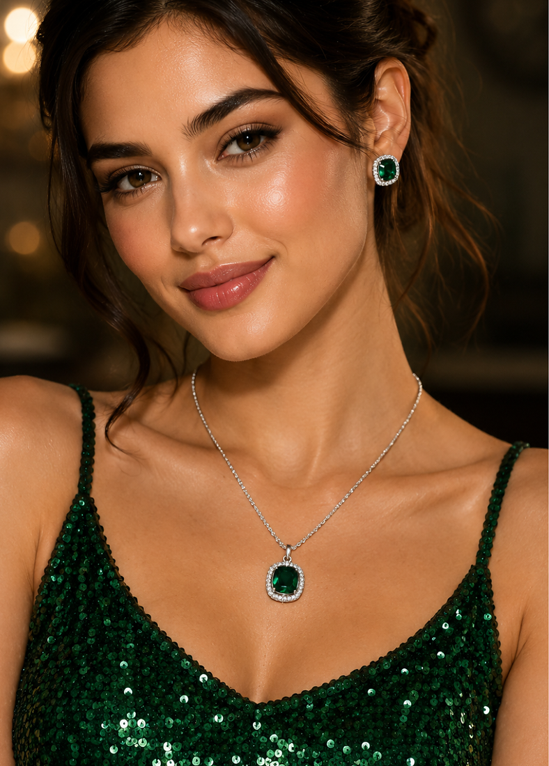 Rhodium finish timeless spark necklace set