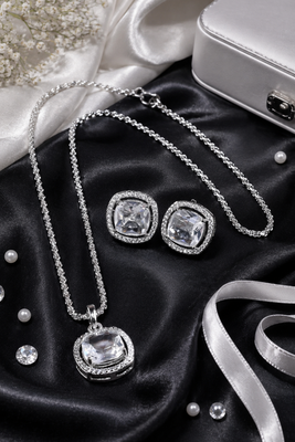 Rhodium finish crown radiance necklace set 5