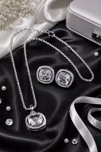 Rhodium finish crown radiance necklace set