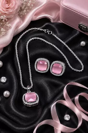 Rhodium finish divine halo necklace set